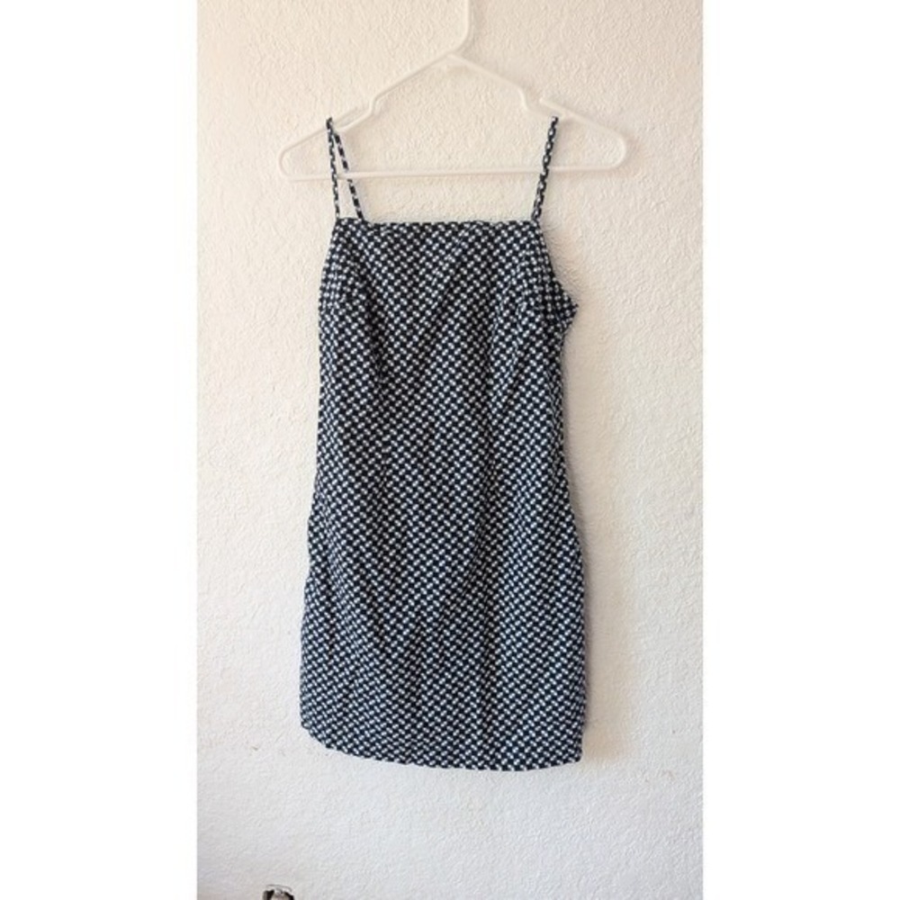 Spaghetti Strap Mini Dress Blue White Checkered Sleeveless‎ Casual